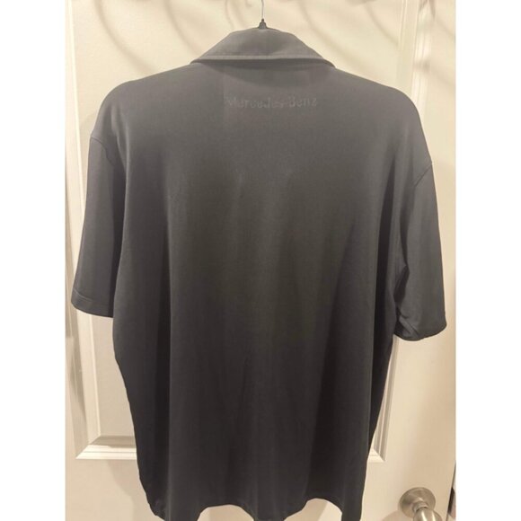 Mercedes-Benz Polo Shirt Men's M Black Collared Short Sleeve Logo Trim Button Up - Picture 2 of 5